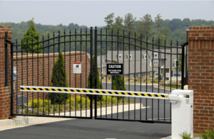 Entry to a residential gated community in Bethesda Maryland with a swing gate operator and an arm