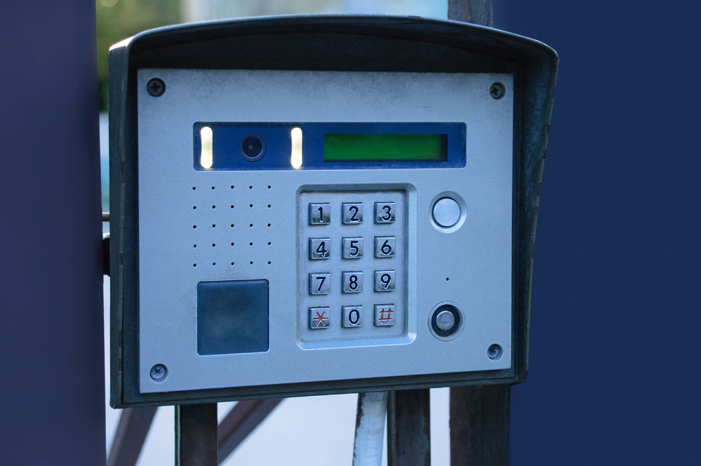 A video intercom system installed on a vehicle gate at an apartment complex in Rockville MD near Washington DC
