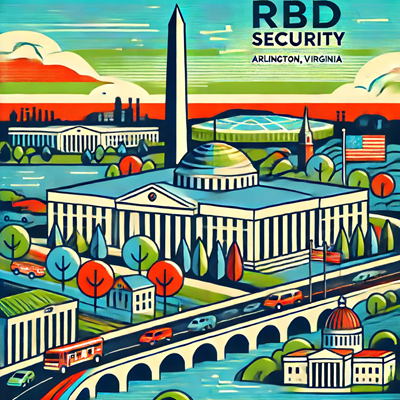 Graphic depicting Washington DC and Arlington VA themed logo for RBD locksmith and security in Arlington Virginia