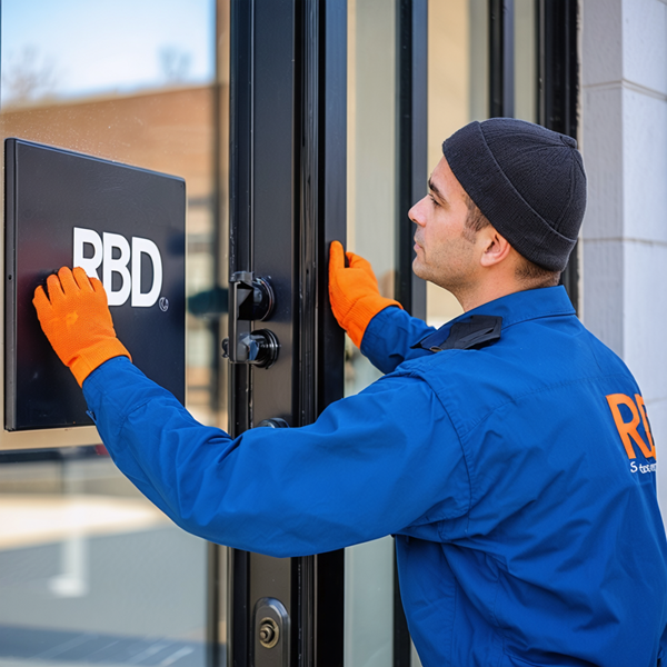 Installation of a storefront door by RBD Security in Washington DC