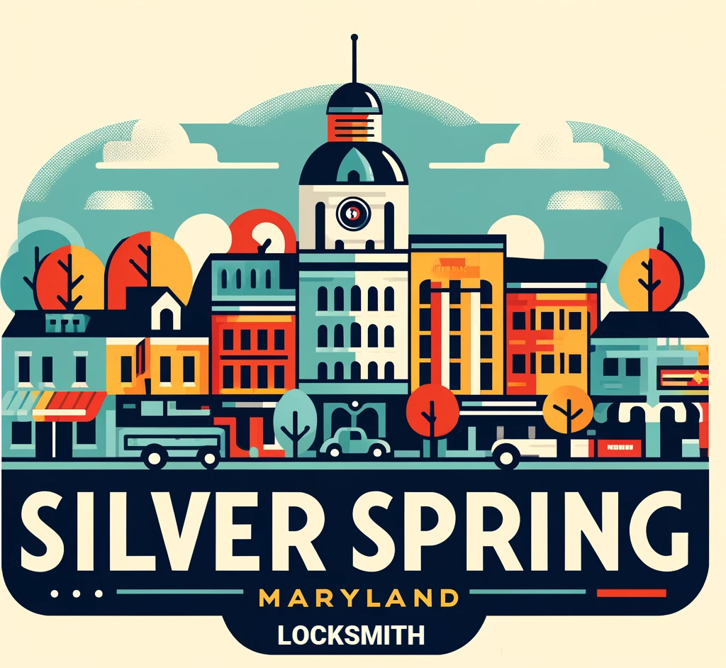 Logo for Expert Security Solutions and Locksmith Services for Silver Spring, Maryland, colorful, showing downtown